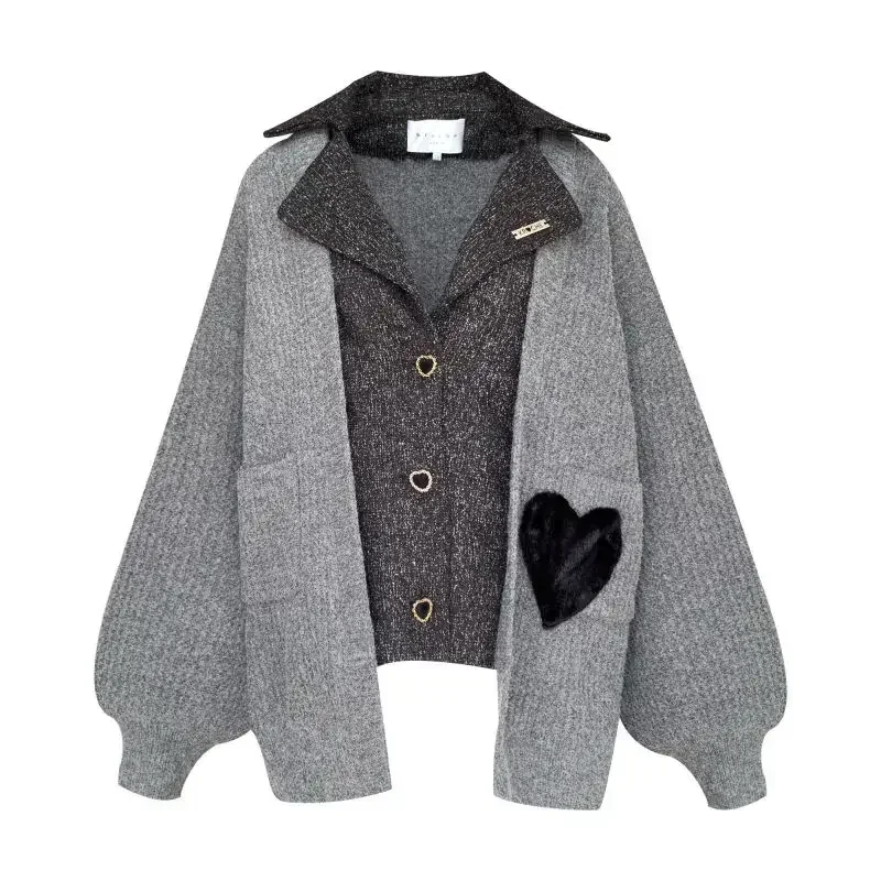 Winter Clothes Women Fake Two Jackets Chic Woolen Patchwork Outwear Oversized Tops Casual Thicked Vintage Coat 2026 Ropa Mujer