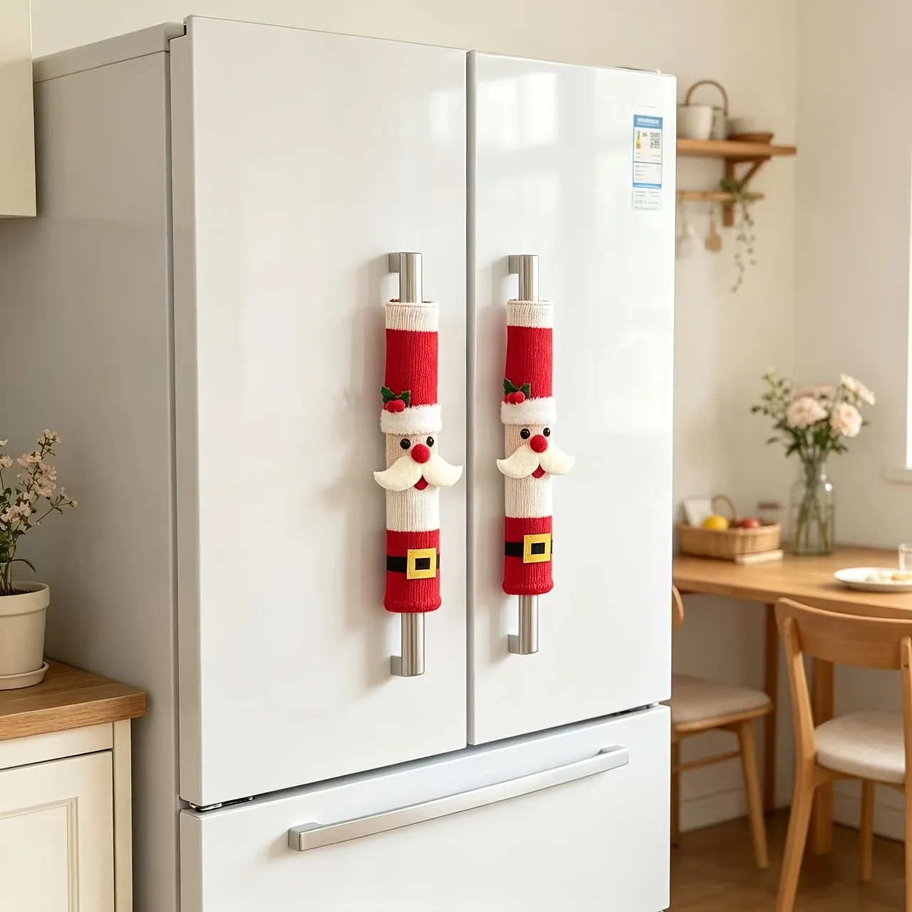 Christmas Fridge Handle Covers Set, Cute Knitted Santa Snowman Reindeer Decorations,Soft Holiday Handle Sleeves for Refrigerator