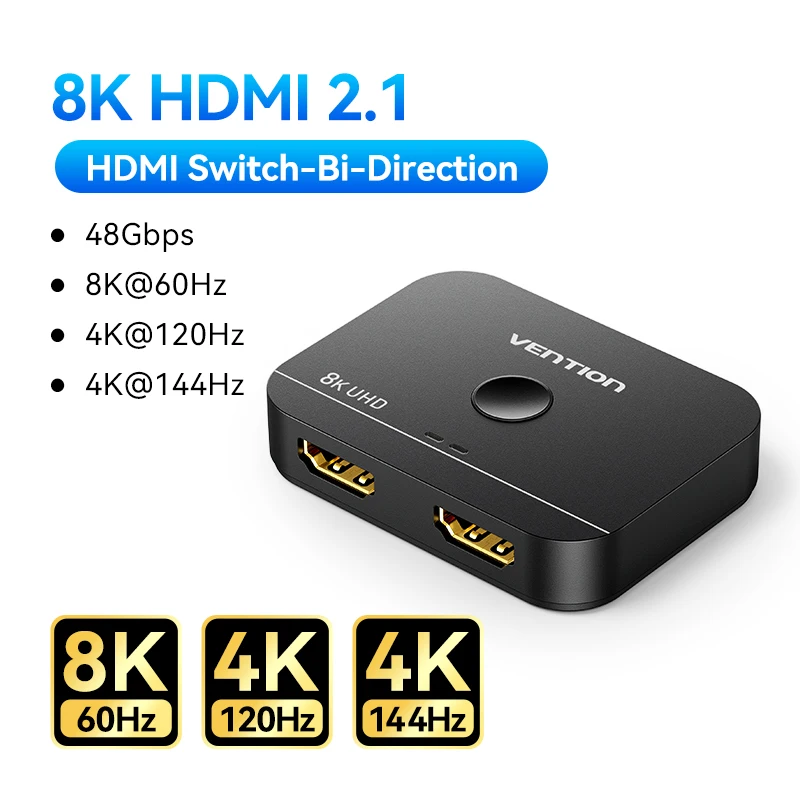 Ventie HDMI 2.1 Switcher 8K 60Hz 4K120Hz Bidirectioneel 2 in 1 uit voor TV Xiaomi Xbox PS5 4 HDMI-compatibele monitor HDMI-splitter