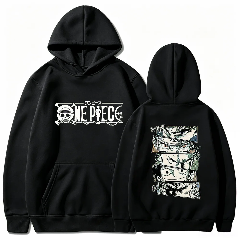 One Piece Anime Manga Panel Hoodie Unisex Front Back Double Print Drawstring Hooded Sweatshirt Kangaroo Pocket Street Top