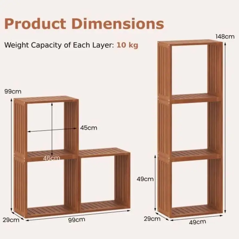 3 Cube Bookcases Solid Wood Stacking Storage Organizers with Open Slatted Design