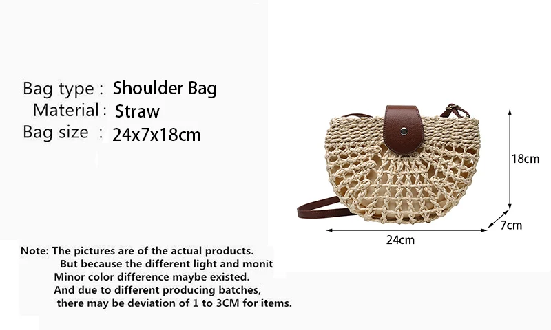 Yogodlns Sommer Stroh Tasche Für Frauen Mode Halbkreis Umhängetaschen Rattan Handgemachte Messenger Handtasche Reise Strand Taschen Tote – Detail 2