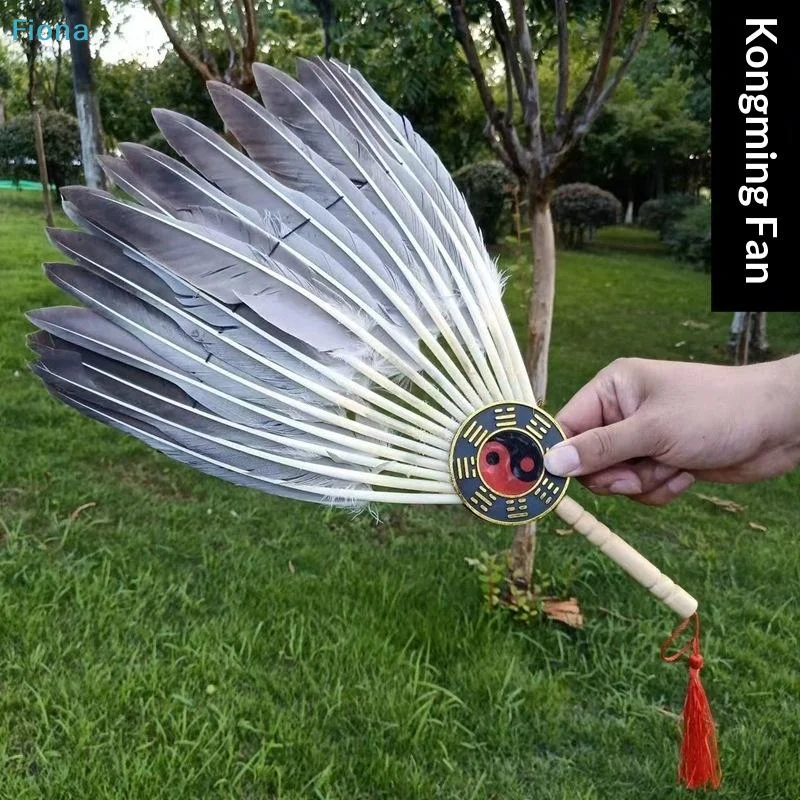 ⛟Handmade Traditional Chinese Feather Fan, Zhuge Liang Style with Yin-Yang Bagua Symbol