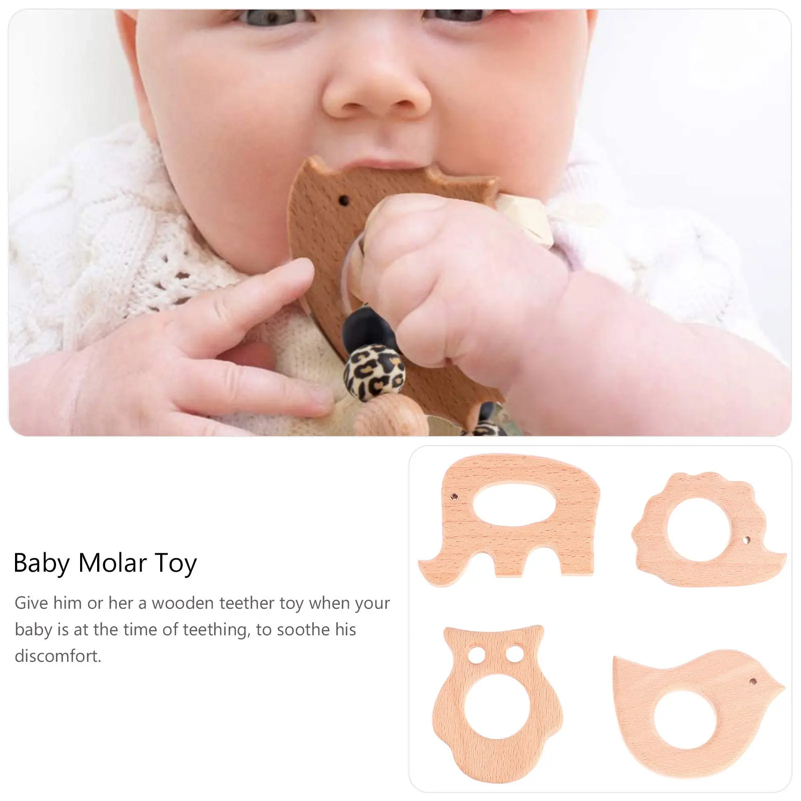 4Pcs Baby Teething Tool Wooden Molar Teether Refrigerator Sensory Stimulation Baby Molar Toy Teething Tool