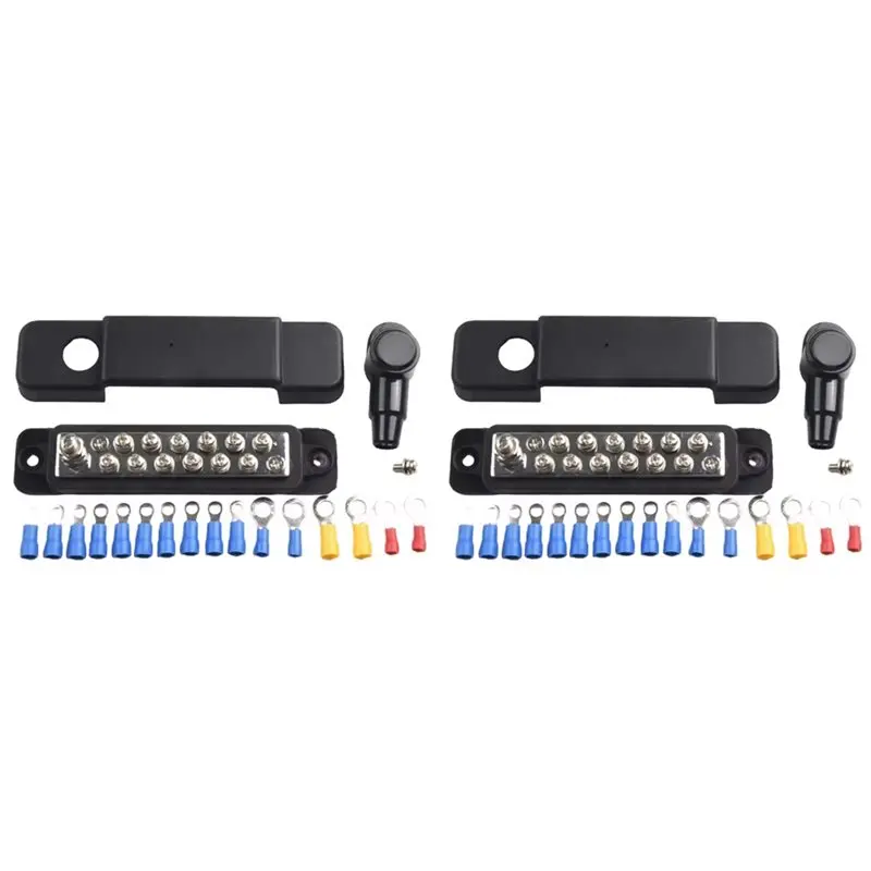L60A 2X 12 Point Battery Power Distribution Block Bus Bar Positive Negative 48V 150A Power Distribution Block Termianl Black