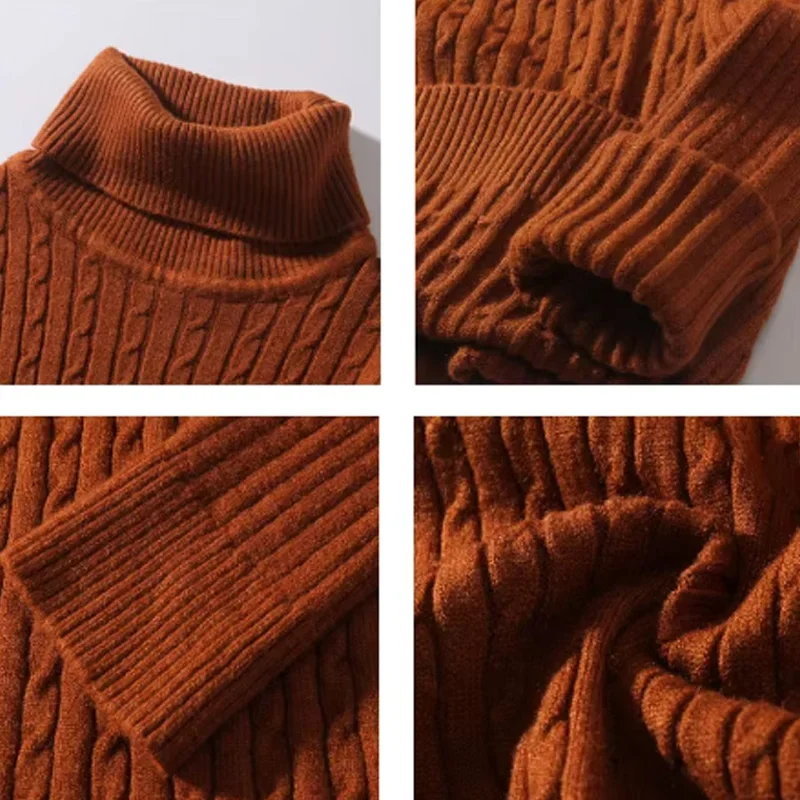 Maglione a collo alto da uomo autunno inverno nuovo pullover tinta unita lavorato a maglia caldo dolcevita casual felpe giallo blu scuro bianco