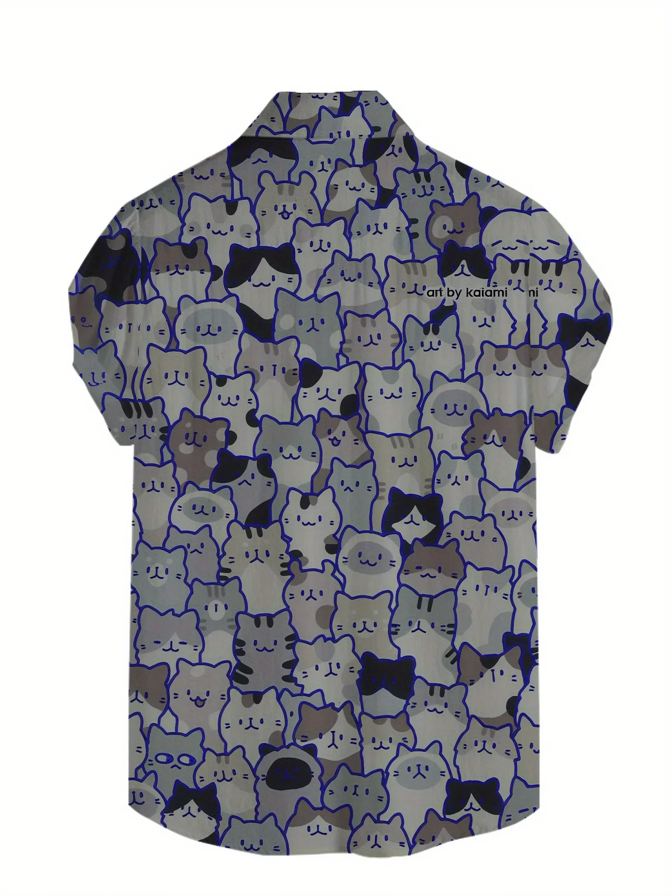 Men Hawaiian Short Sleeve Shirt Cute Line‑Art Cat Silhouette Camp Collar Vacation Tops