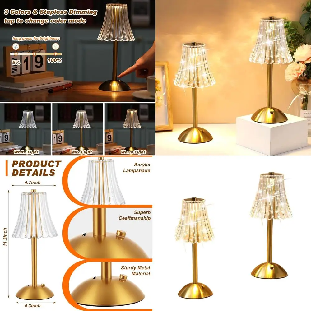 

Gold LED Cordless Touch Table Lamp, 3 Color Dimmable, 4-Piece Set for Home Decor