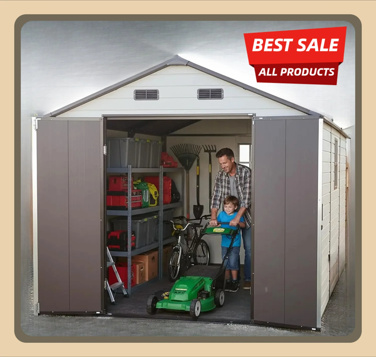 

[Скидка на цена! ] Сарай для хранения на открытом воздухе из смолы 8x14 футов с наполом и 2 окнами, пластиковыми навесами и прокладкой для хранения на открытом воздухе для Pat