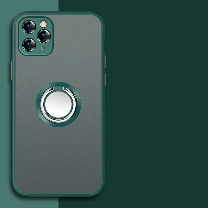 Funda con soporte de anillo magnético para iPhone 16 15 14 13 12 Mini 11 Pro XS Max SE 2022 2020 XR X 8 7 Plus TPU parachoques cubierta de plástico mate