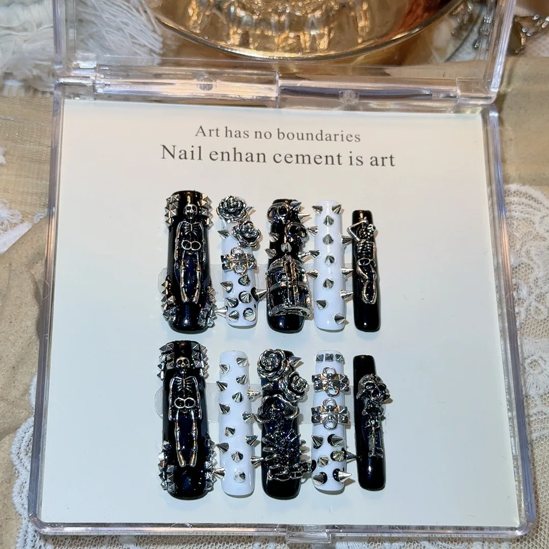 

10 шт. Роскошные длинные ногти ручной работы Y2K, креативный готический панк-металлический декор, милые крутые накладные ногти, носимые ногти Spice Girls