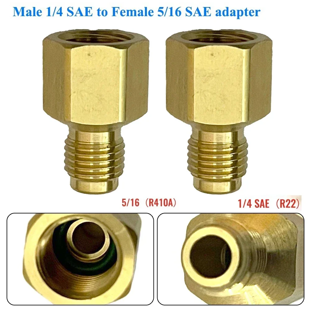 Ergonomic and Anti Aging R410 Adapter for Automotive Brass Adapters Male 1/4 SAE to Female 5/16 SAE with Quick Coupling (2Pcs)