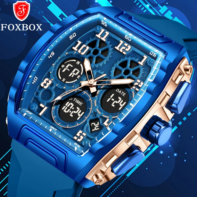 

LIGE FOXBOX квадратные цифровые электронные мужские часы модные силиконовые водонепроницаемые светящиеся хронограф с датой кварцевые часы для мужчин + коробка