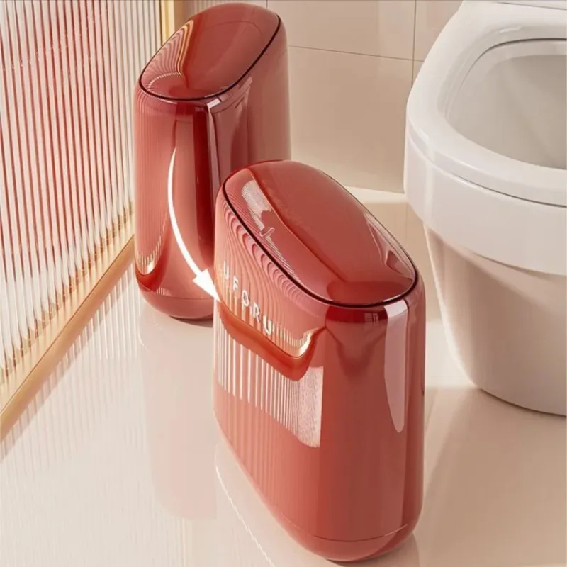 Household Crevice Garbage Bin Bathroom Toilet Press Type Waste Bin With Lid Living Room Narrow Seam Plastic Paper Basket ZI611