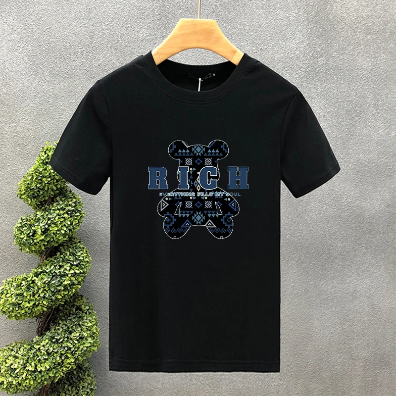 Luxury Rich Bear 100% Cotton High Quality Printing Couple Tees Summer Harajuku For Men/Women Short Sleeve T-shirt Asian Size