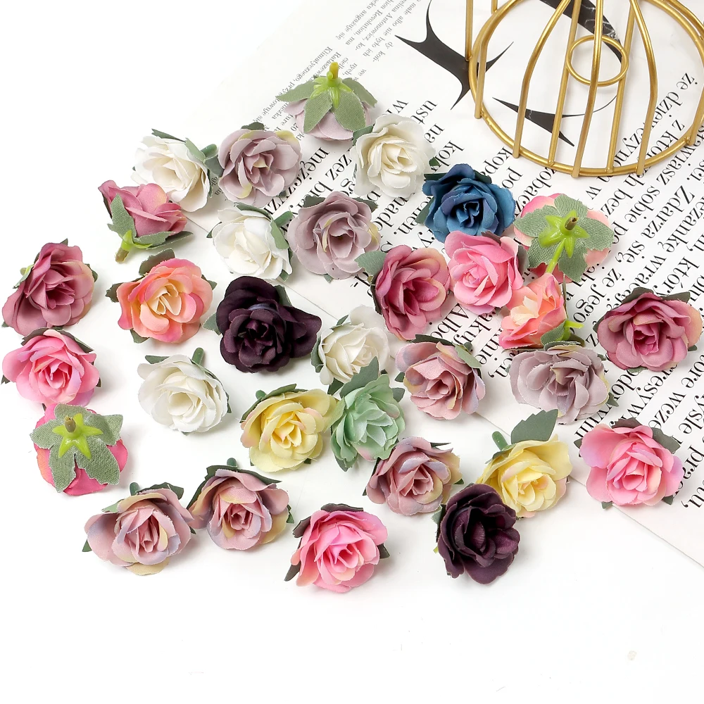 10/20/50Pcs Rose Artificial Flowers 3.5cm Fake Flowers for Home Decor Garden Wedding Decoration Wreath Garlands Gift Accessories