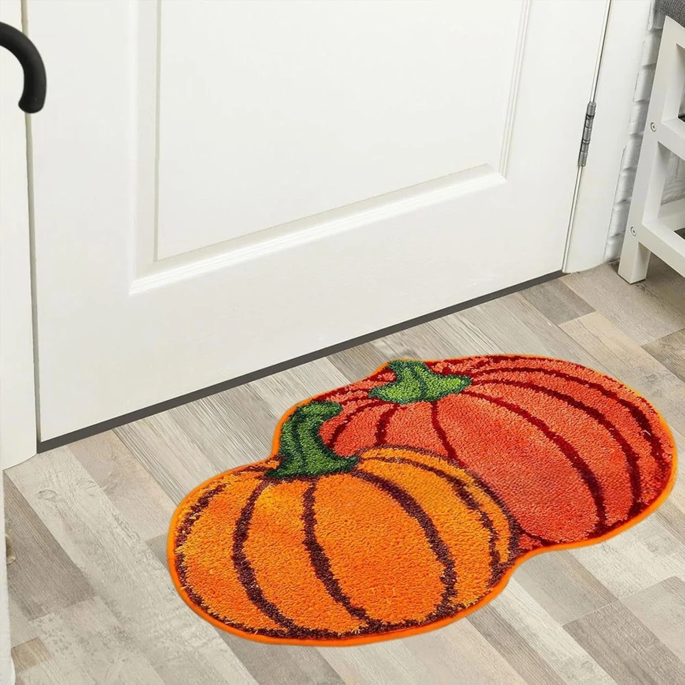 

VIKAMA Halloween Pumpkin Wool-Like Fleece Floor Mat For Harvest Festival Bedroom Side Cushion For Home Decoration