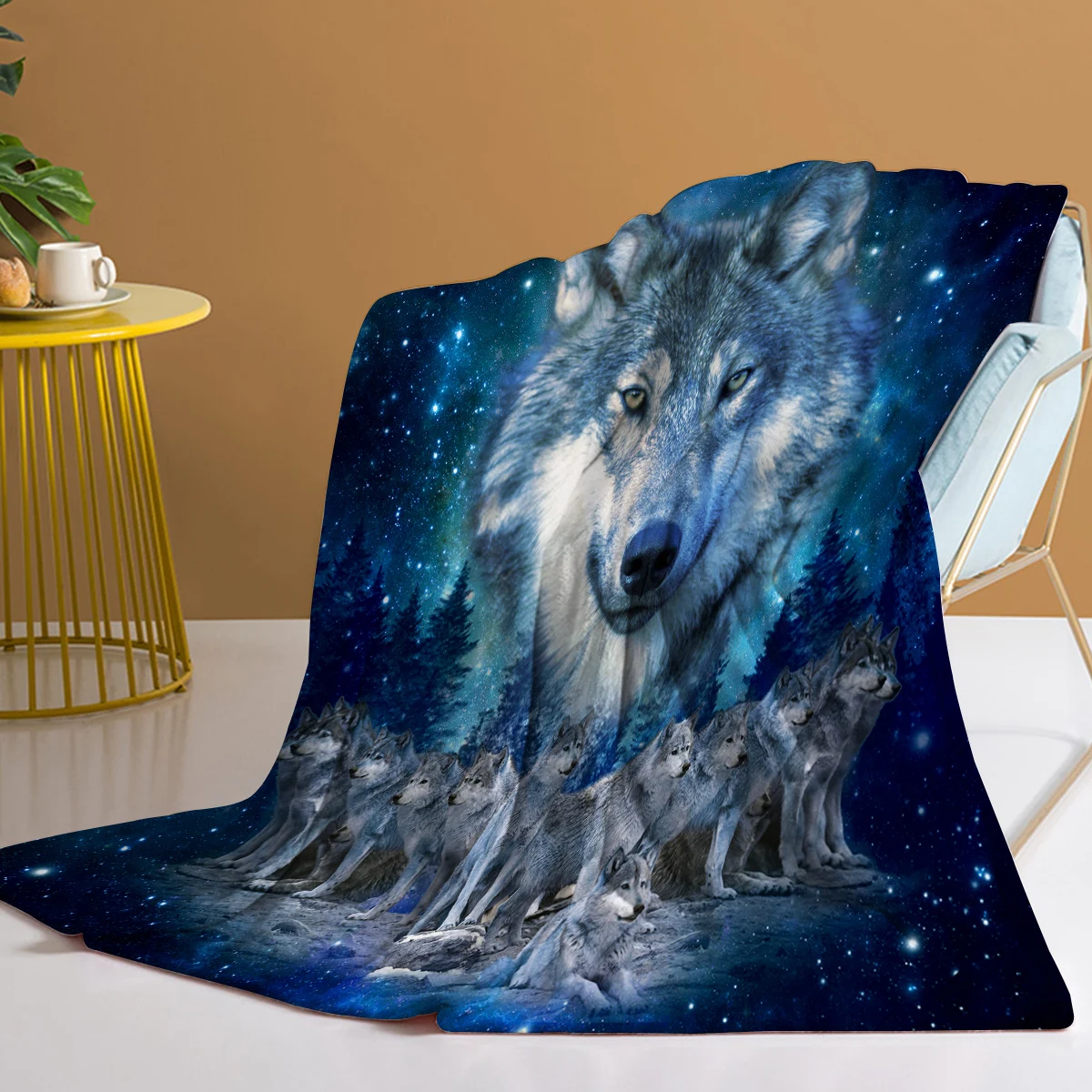 Winter Wolf Snow Mountain Blanket Blue Wolf Printed Soft Flannel Blanket Warm Cozy Blanket for Teens Adults kids