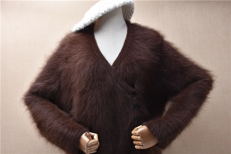 Women Mujer Autumn Winter Clothing Hairy Plush Mink Cashmere Knitted V-Neck Long Sleeves Loose Cardigans Angora Fur Sweater Coat