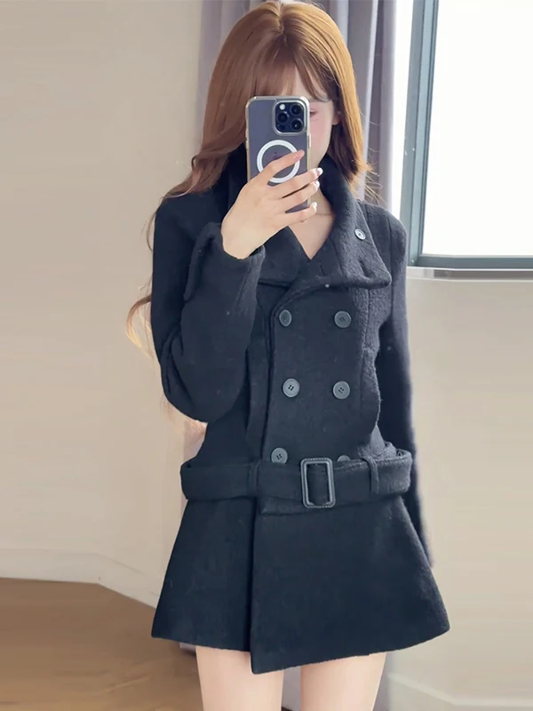 

Новое женское шерстяное пальто Bla на осень-зиму, свободного кроя, с воротником в стиле Хепберн, двубортное, маленькие и большие размеры, корейская версия