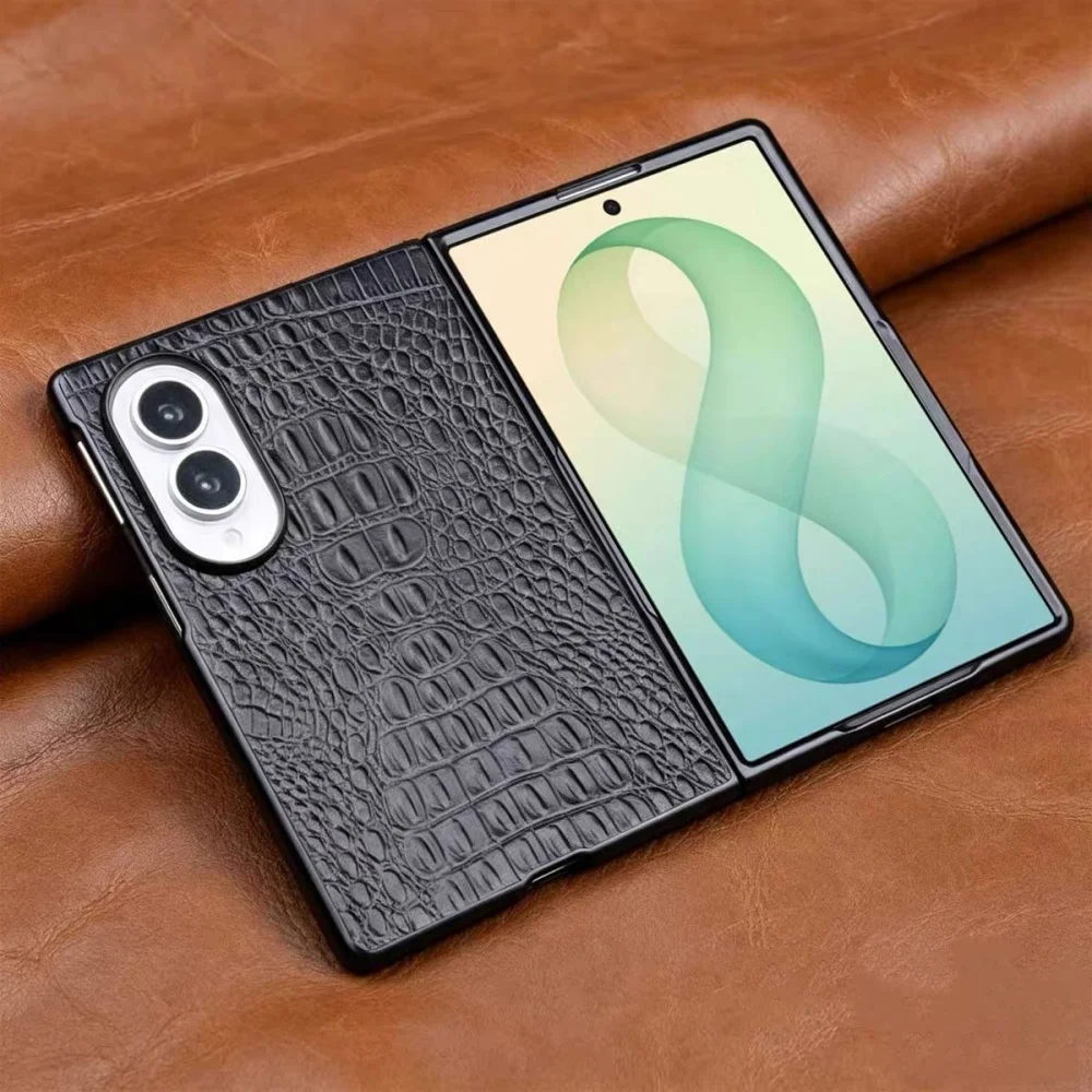 Genuine Cowhide Leather Case For Samsung Galaxy Z Fold8 ZFold8 Fold 8 Business Crocodile Alligator Pattern Back Cover