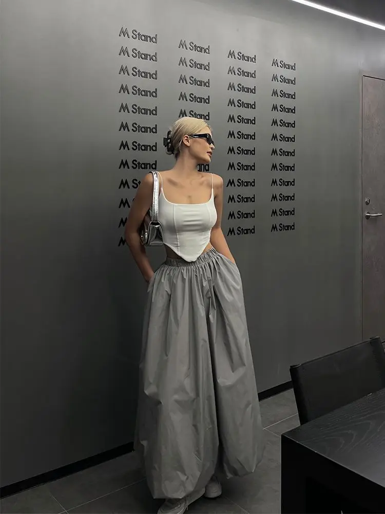 Deeptown Korean Style Casual Long Skirt for Women Vintage Grunge High Waist Maxi Skirts Loose Fashion Streetwear A-line Skirt