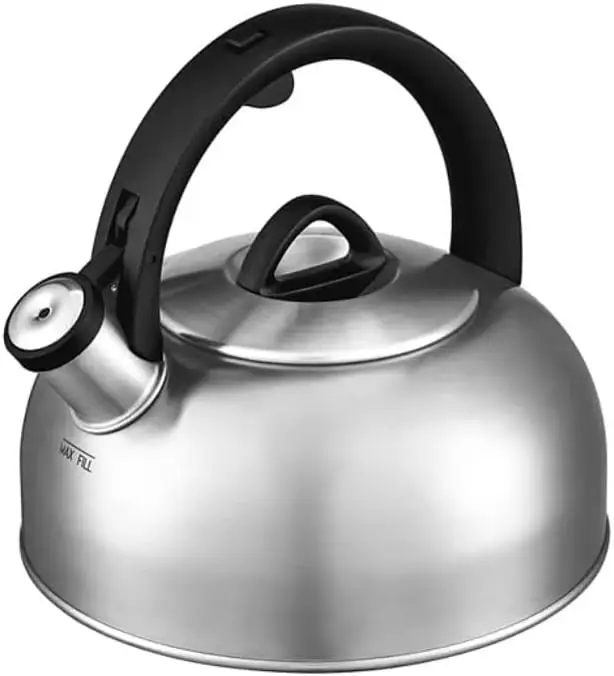 

Stainless Steel Whistling Tea Kettle, 2-QT Capacity, Professional Brushed Finish for Efficient Boiling