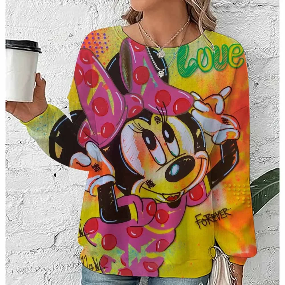 ملابس رياضية نسائية عصرية من ديزني ميكي ماوس مطبوعة بحروف بلوفر كاجوال برقبة دائرية وقلنسوة ملابس نسائية