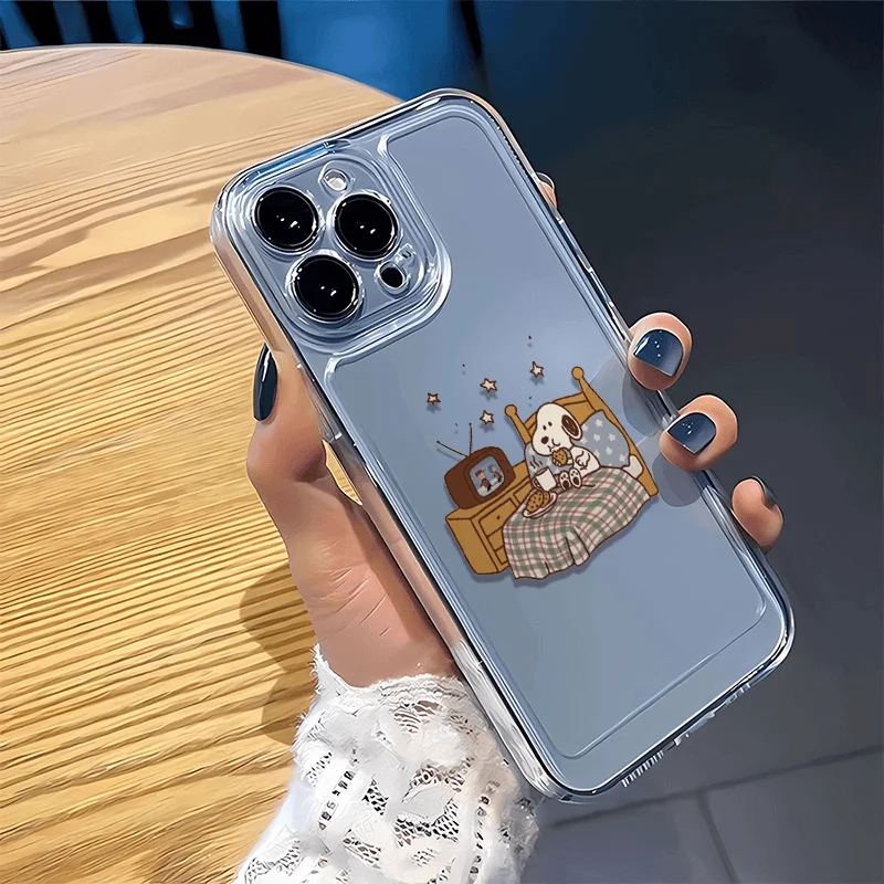 Peanut Snoopy Eat Cookies Phone Case For iPhone 16 15 14 13 12 11 Pro Max XS Max XR 7 8Plus Y2K Exquisite Transparent Back Cover