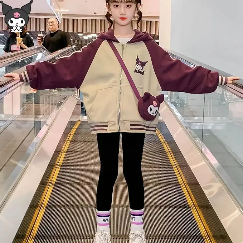 

Sanrio Girl Kuromi Hooded Jacket Anime Cartoon Zipper Shirt Kawaii Spring Autumn New Casual Sports Big Kids Korean Style Fashion