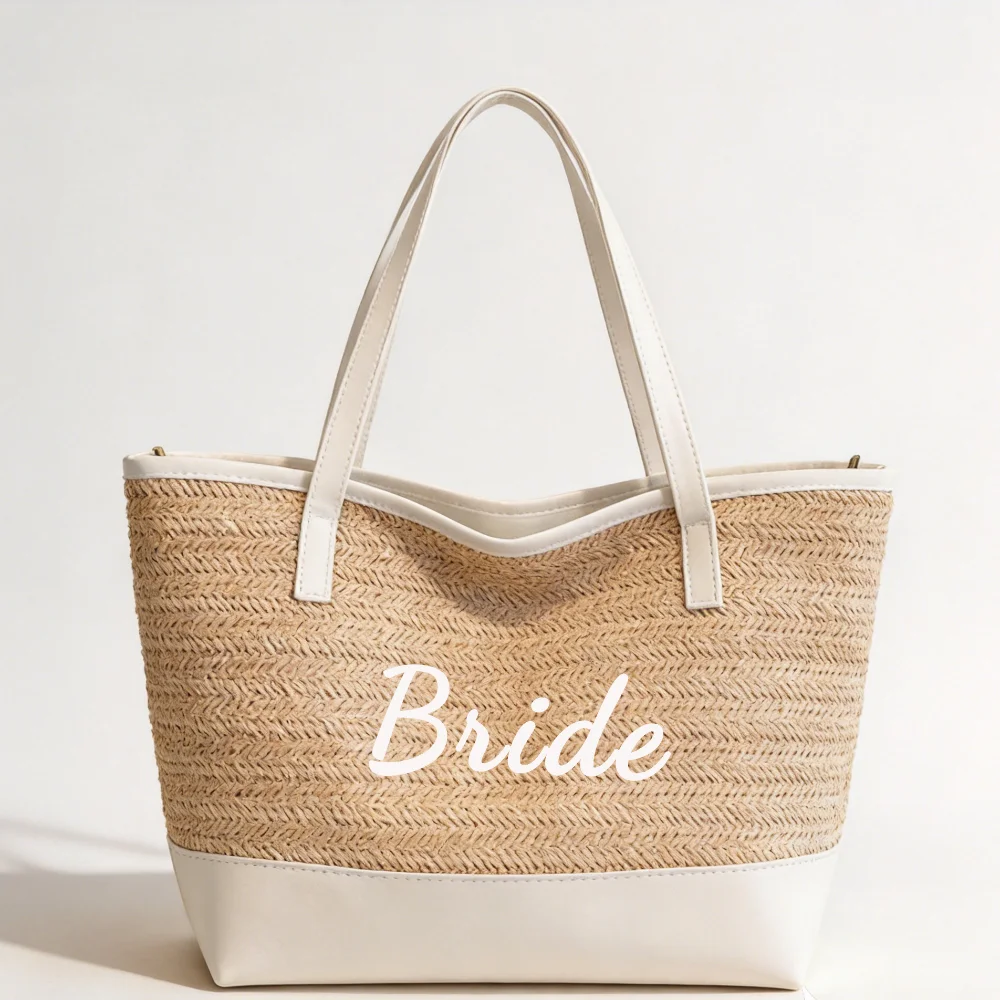 

Bride Straw Tote Bag Bride To Be Gifts for Bridal Shower Engagement Bachelorette Party Honeymoon Beach Travel Wedding Decoration