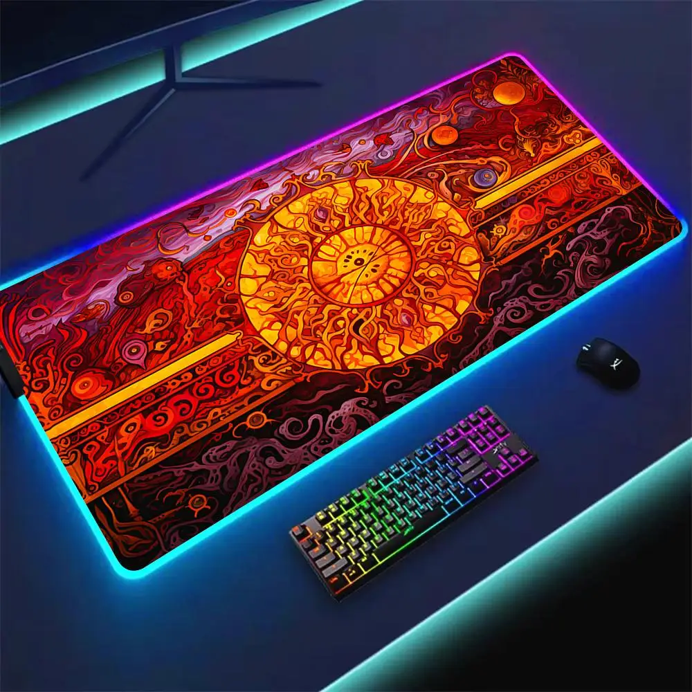 

RGB Mouse pad Sun emblem totem design gaming mat rubber anti-slip Desk Mat LED glow Gaming keypad mousepad gamer pc accessories