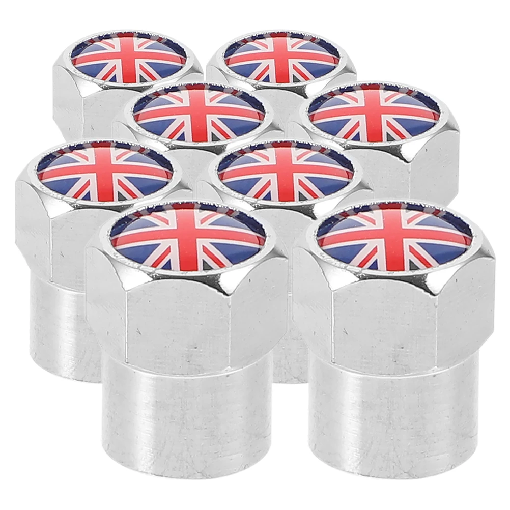 

8pcs Stainless Steel Tire Valve Stem Caps Uk Flag Style Automotive Wheel Valve Covers Car Motorcycle Accessories Metal Air Caps