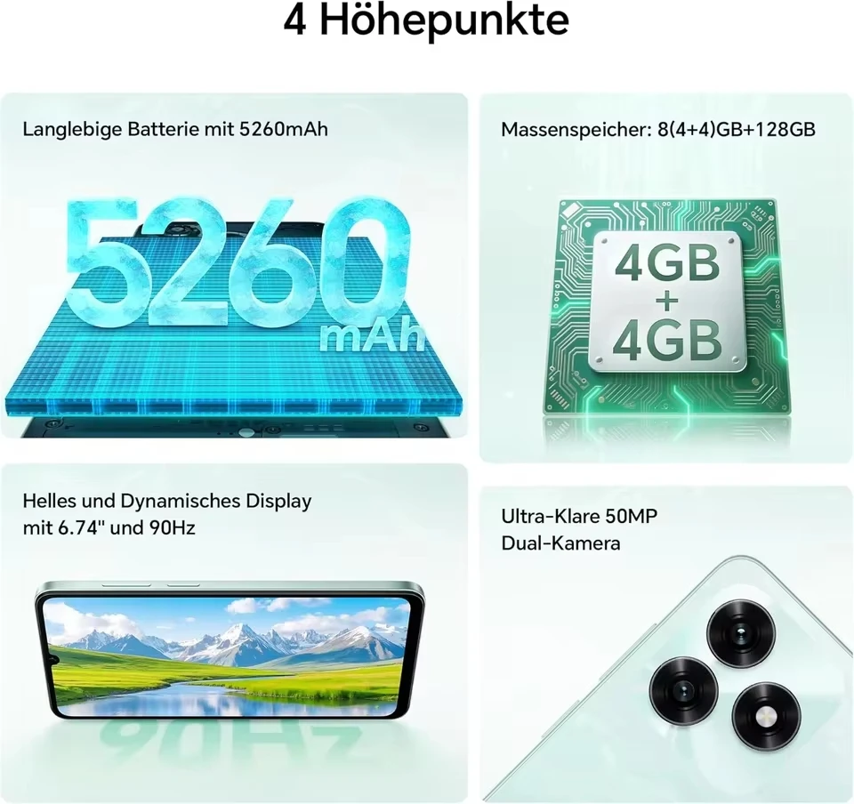 Teléfono Inteligente HONOR X5C Plus 4G, Pantalla de 6.74» 720×1600, MediaTek Helio G81 ARM Mali-G52 MC2, Cámara Trasera de 50MP, 5260mAh, MagicOS 9.0 7