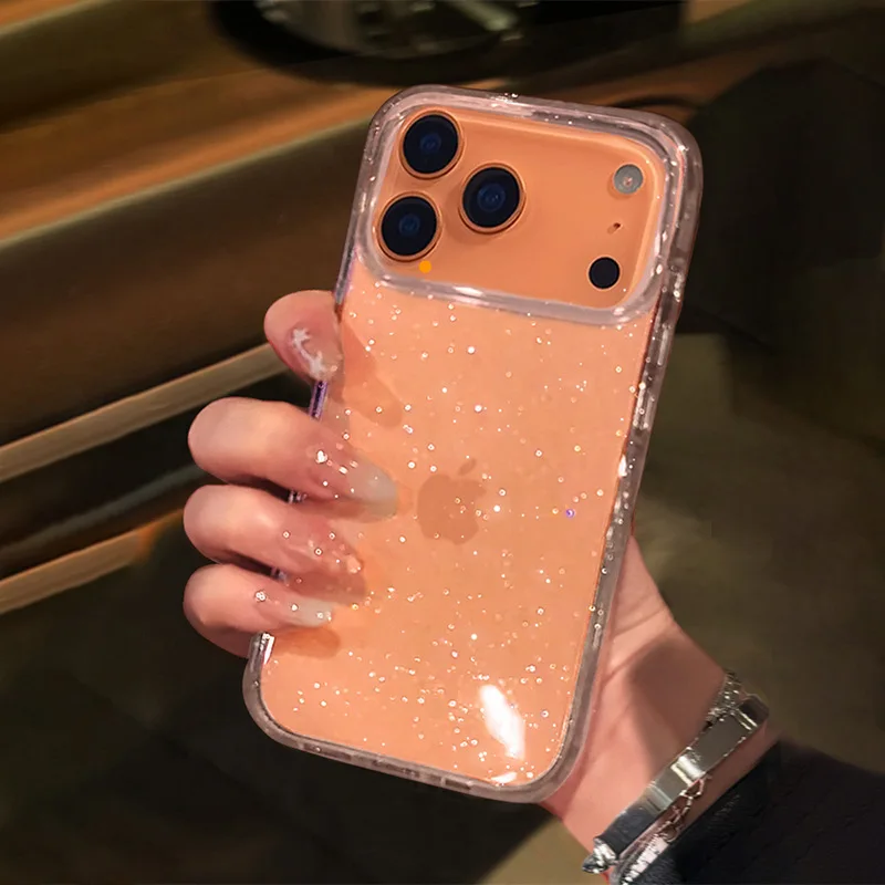 Funda de teléfono suave con purpurina transparente para IPhone 17 Air 16 15 14 13 12 Pro Max Plus 17Pro 16Pro 15Pro, funda de parachoques para mujeres y niñas