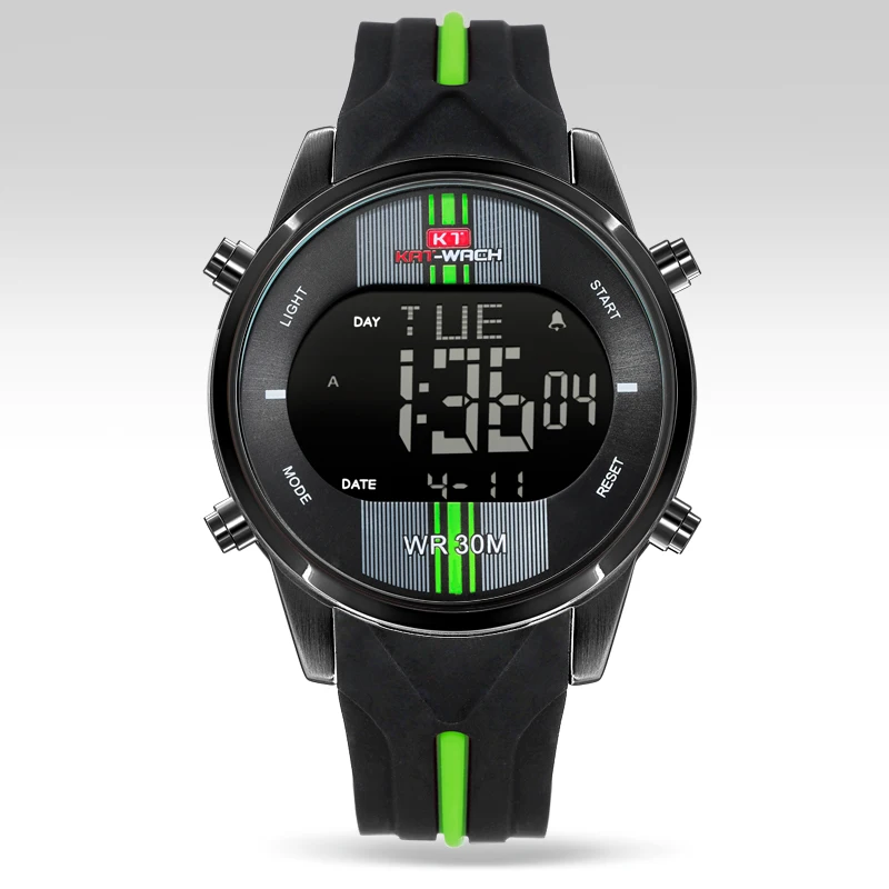 Reloj Digital deportivo de silicona para hombre, cronógrafo de pulsera, resistente al agua, electrónico, KAT-WACH