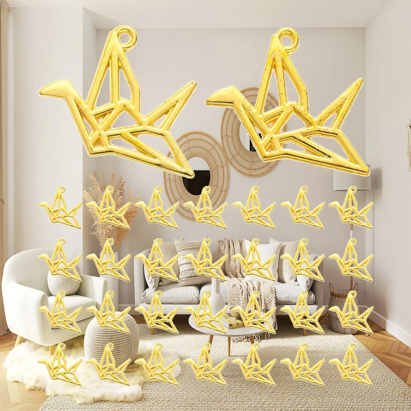 30pcs Origami Crane Pendants Zinc Alloy Charms for Jewelry Making Necklace Bracelet DIY Craft Bulk Metal Dangle Charms Keychain