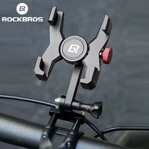ROCKBROS Bicycle Phone Holder 4.7-7.09 Inch Aluminum Alloy Phone Holder Bracket Anti-slip Cushioning Pads Shockproof Mobile Phon