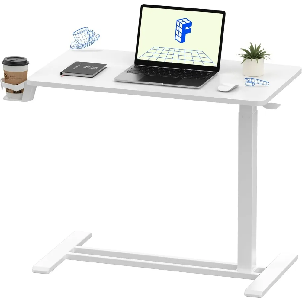 

Adjustable Overbed Bedside Table with Wheels Pneumatic Mobile Standing Laptop Desk Rolling Computer Cart Movable