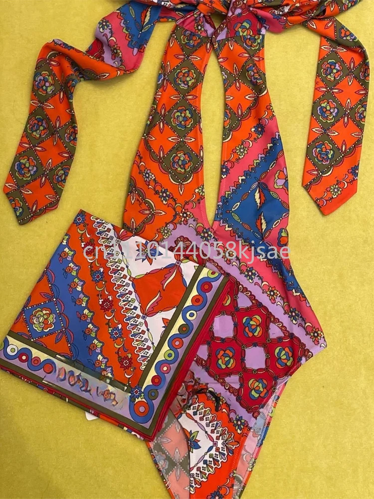 

Luxury Design Women's Floral Print Scarf Swimsuits with Letter Signature Logo Classic Women's Headband Bikini Sets Beachwear