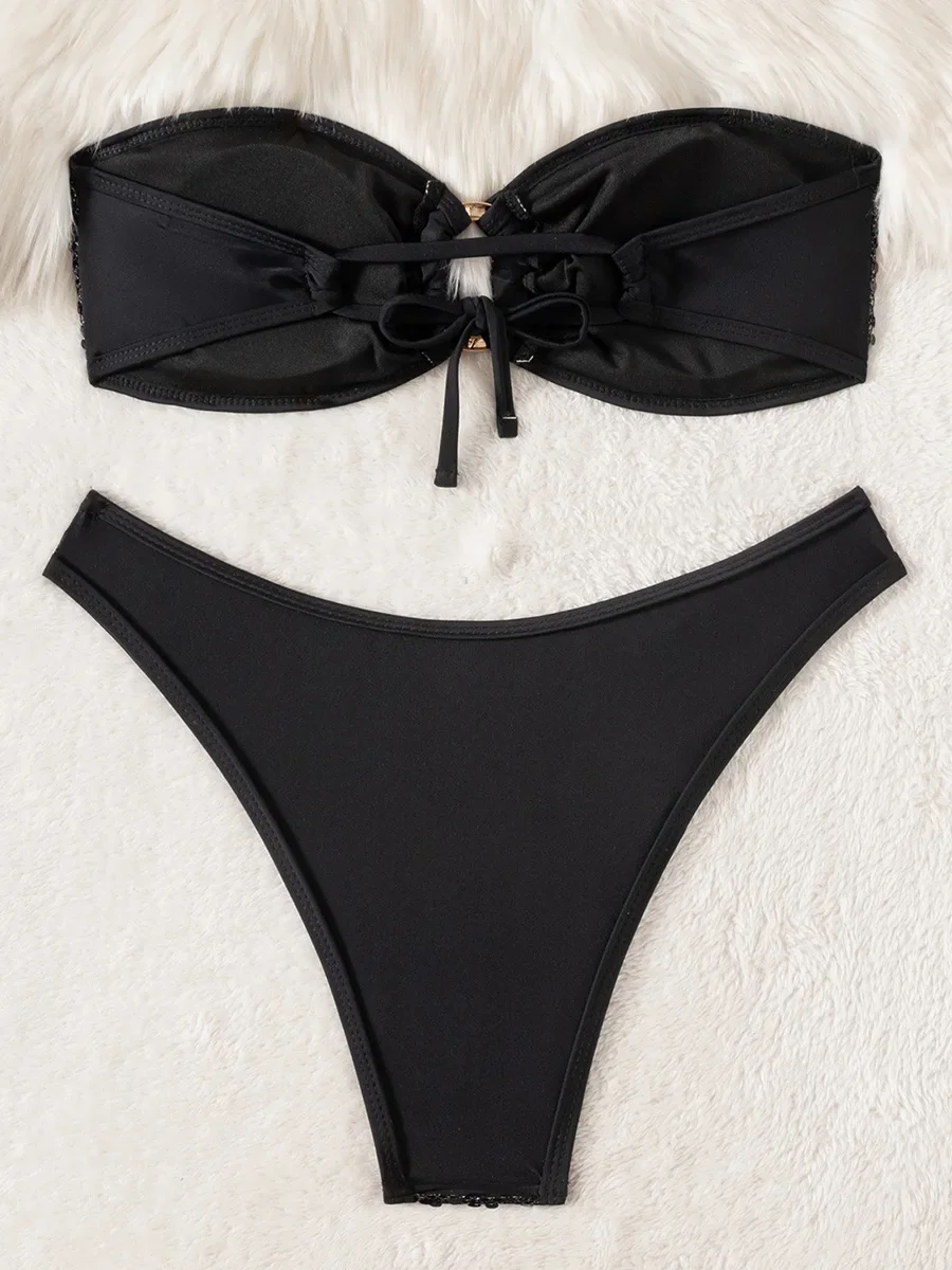 لامعة الترتر شبكة العصابة بيكيني الإناث ملابس السباحة النساء قطعتين مجموعة البكيني البرازيلي ثوب السباحة ملابس السباحة الشاطئ