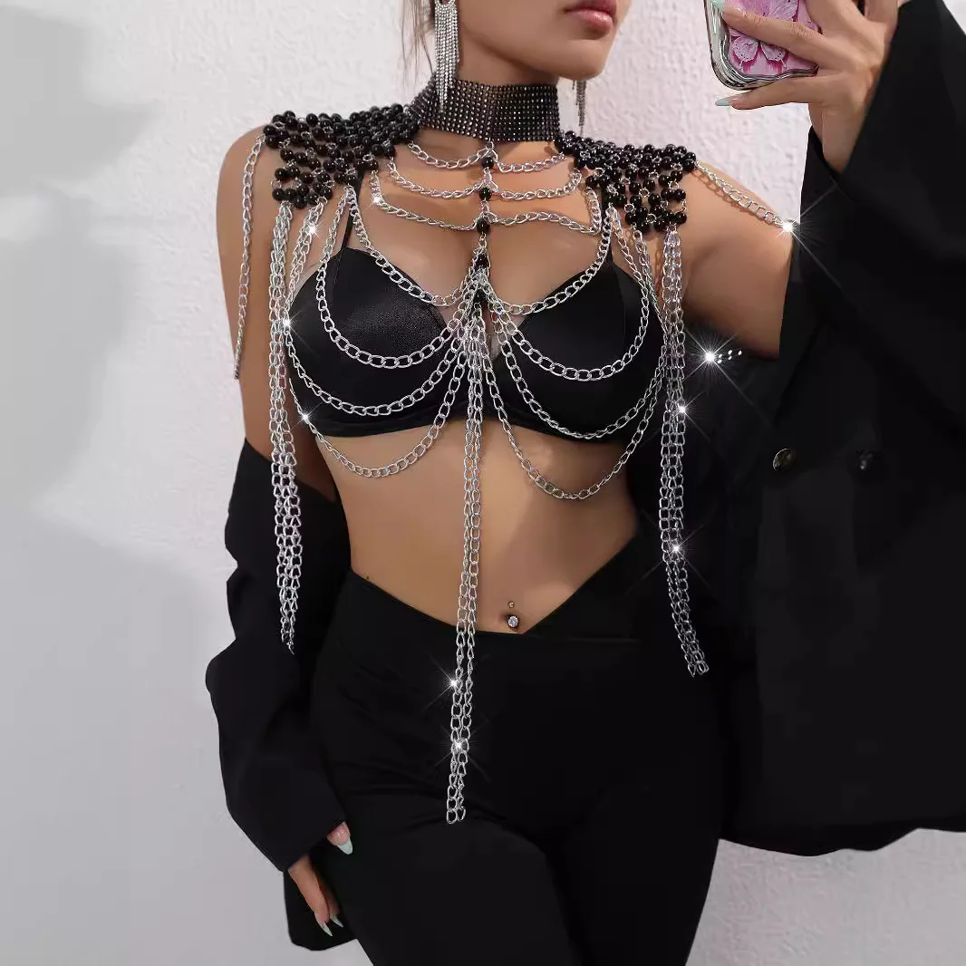 المرأة بيكيني اللؤلؤ سترة الصدر مثير شال أنيق سلسلة الجسم سلسلة مجوهرات تماما يدوية الصنع الصدرية لسلسلة الخصر ملهى ليلي الشاطئ