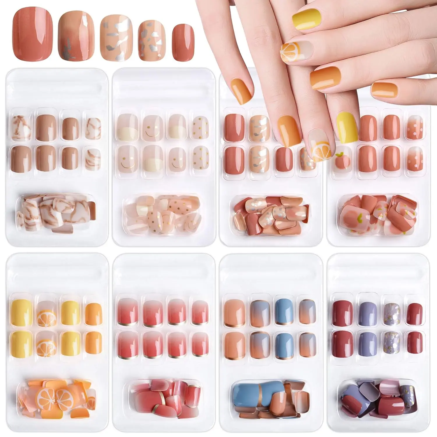 

192 Pieces of Short Push-Type Nail Design Square Short Fake Nails Cute Glossy Colorfulful Fake Nails Suitable for Nail Salon DIY