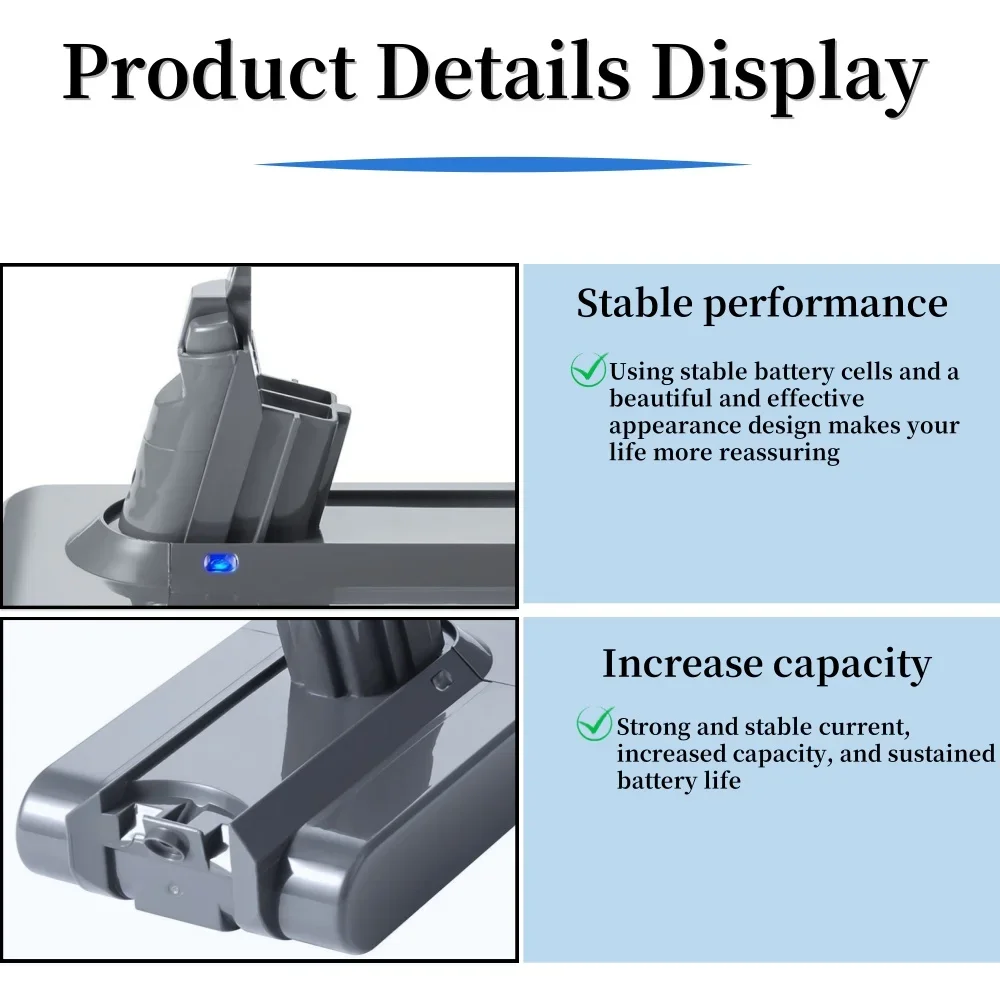 21.6V 12800Ah For Dyson Battery Replacement DC62 DC59 DC58 SV03 SV04 SV09 V6 Animal Motorhead V6 Slim V6 Absolute Vacuum Battery