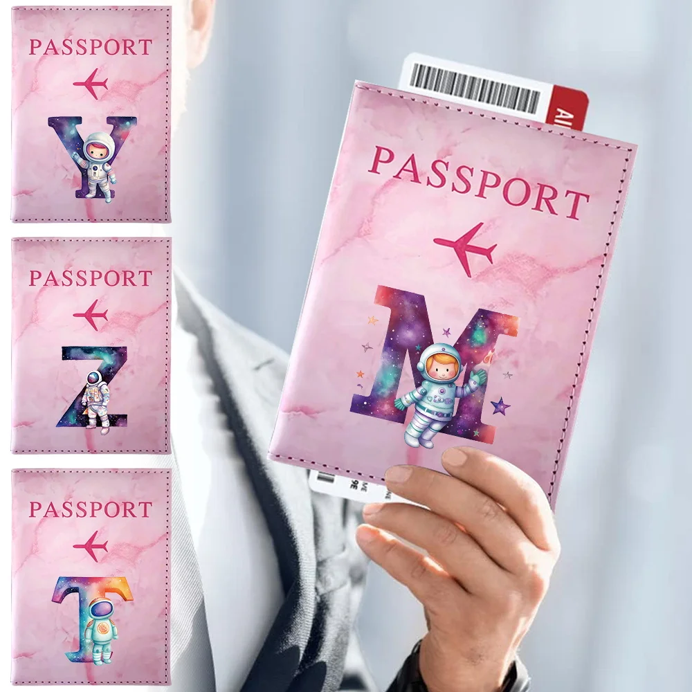 

Travel Passport Case Pink Color Passport Holder Passport Protective Cover ID Credit Card Holder Printing Astronaut Series