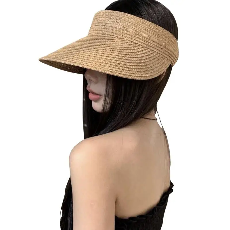 Gewebter Stroh-Sonnenschutzhut für Frauen, UV-Schutz, breite Krempe für Sommer, Strand, Reisen, Wandern, Camping, täglichen Gebrauch – Detail 6