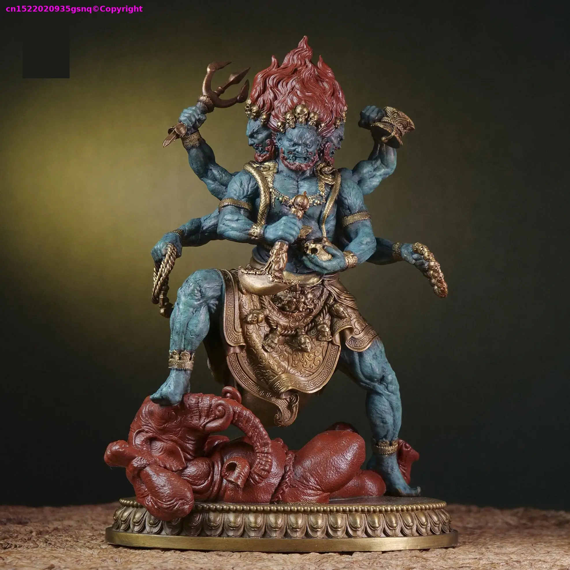 TOP Sacred buddha Guardian,copper statue of deity,Three heads six arms Mahakala DA HEI TIAN,Exorcism Power HOME God of Wealth
