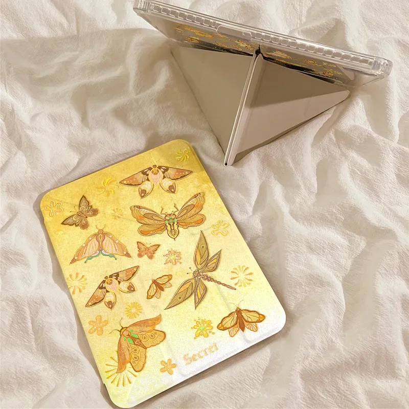 Gradient Gold Insect Aesthetic Y-Fold For iPad Case iPad 11 Air 7 6 10.9” & Mini 7 Premium Protective Cover with Pencil Slot