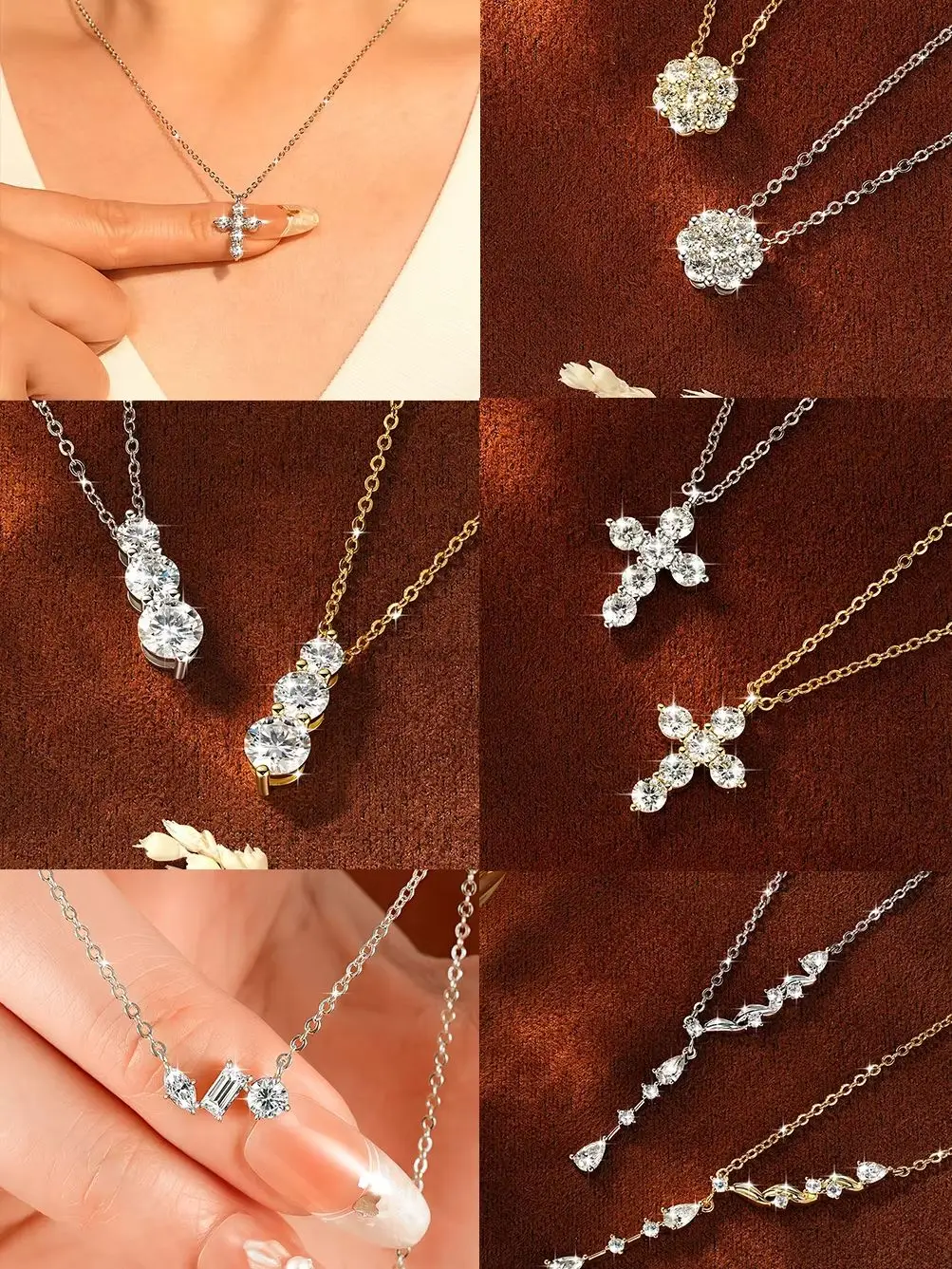 Abestecom Kreuzblumen-Herz Moissanit-Halsketten Klassische Quasten-Anhänger-Halskette Modischer Valentinstag-Schmuck Geschenke – Detail 2