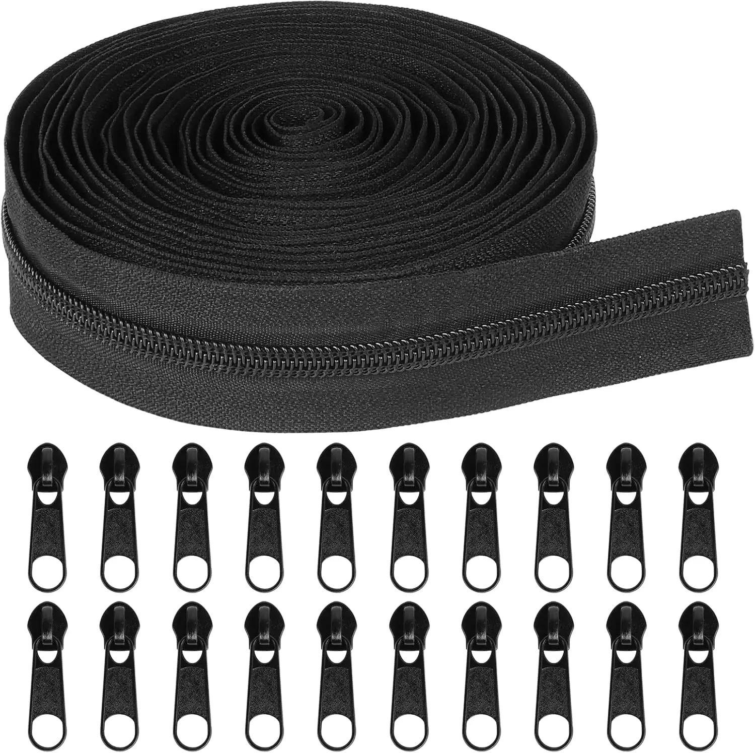 

5 Yards Bulk Zippers #5 Black Nylon Coil Zipper by the Yard for DIY Sewing Craft Bags with 20PCS Sliders